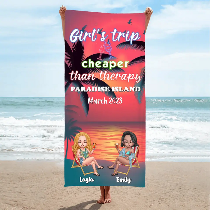 Custom Personalized Girl's Trip Beach Towel - Upto 6 People - Gift Idea For Besties/Sisters/Friends - Beaches Booze & Besties