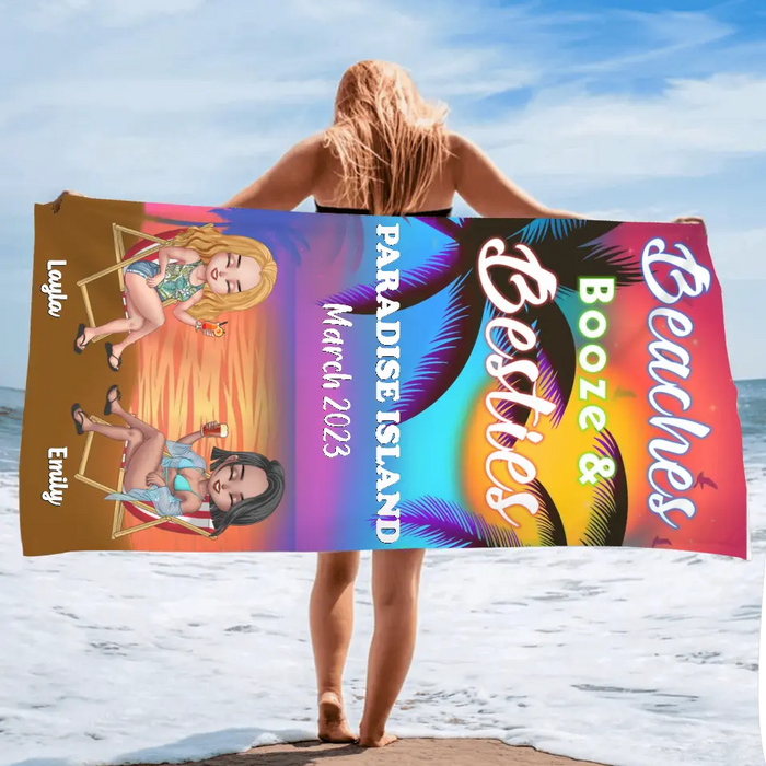 Custom Personalized Girl's Trip Beach Towel - Upto 6 People - Gift Idea For Besties/Sisters/Friends - Beaches Booze & Besties