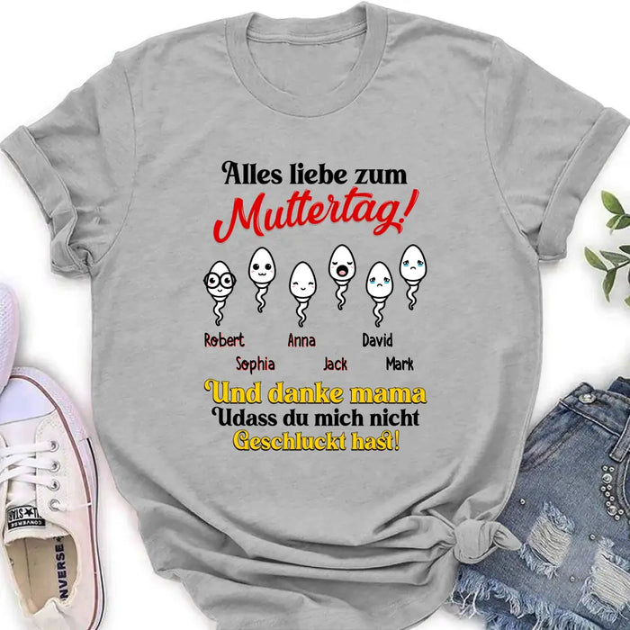 Personalized Sperms Shirt/Long sleeve/Sweatshirt/Hoodie - Gift Idea From Kids to Mom - Up to 6 Sperms - Alles Liebe Zum Muttertag!