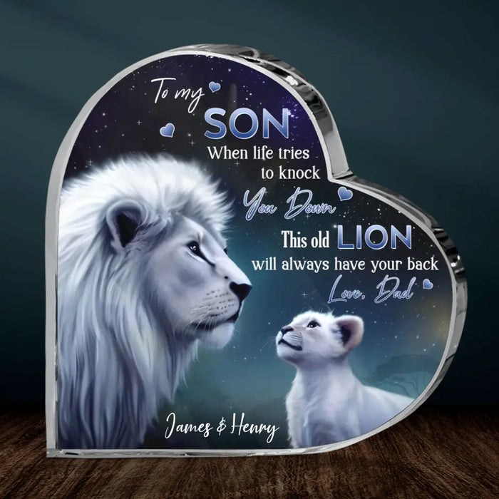 Custom Personalized To My Daughter/Son Lion Crystal Heart - Gift Idea For Daughter/Son From Dad - When Life Tries To Knock You Down