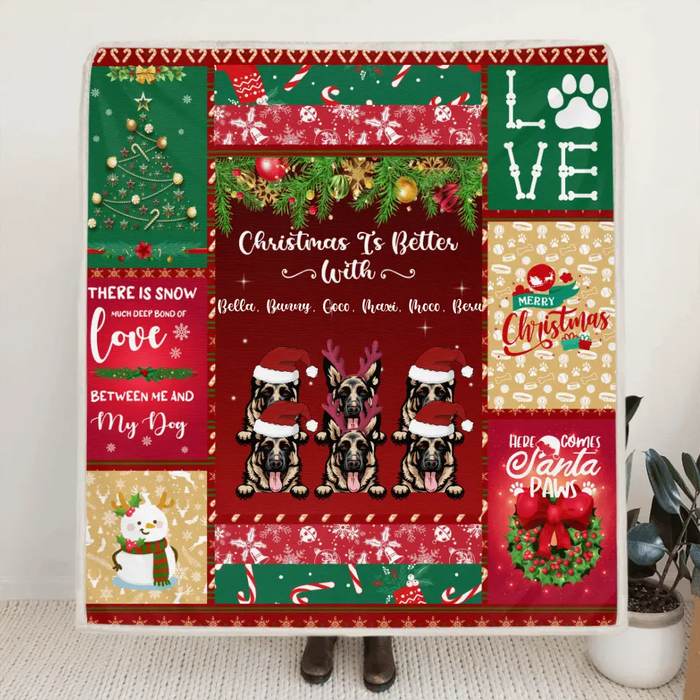 Custom Personalized Dog Christmas Fleece Blanket/Quilt Blanket - Upto 6 Dogs -  Best Gift For Christmas Holiday/ Dog Lovers - SMIJYT