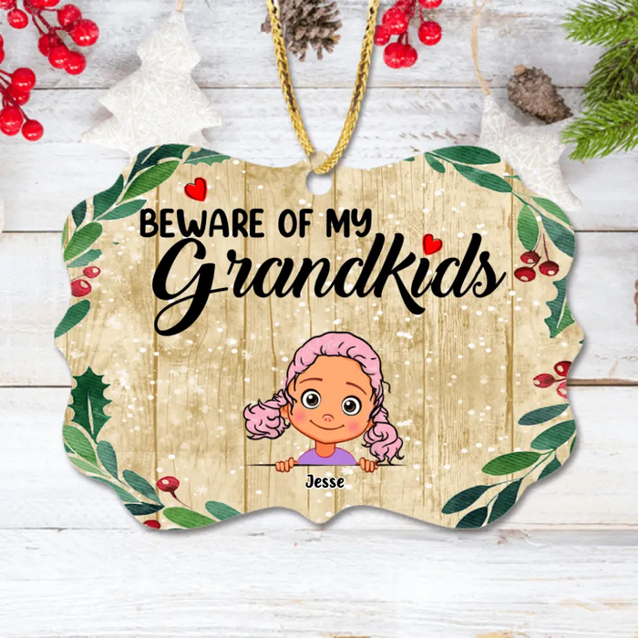 Custom Personalized Grandma/Grandpa Ornament - Upto 6 Grandkids - Beware Of My Grandkids - MYEIS0