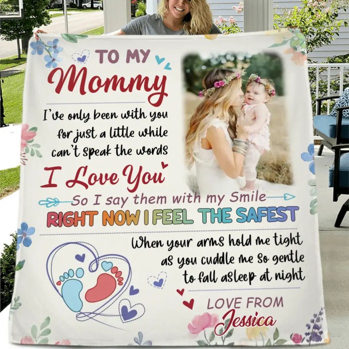 Custom Photo First Mother's Day Quilt/Single Layer Fleece Blanket - Gift Idea For Mom/Mother's Day - To My Mommy