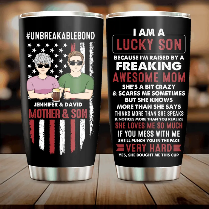 Custom Personalized Lucky Son Tumbler - Gift Idea For Mother's Day From Son - I Am A Lucky Son Of An Awesome Mom