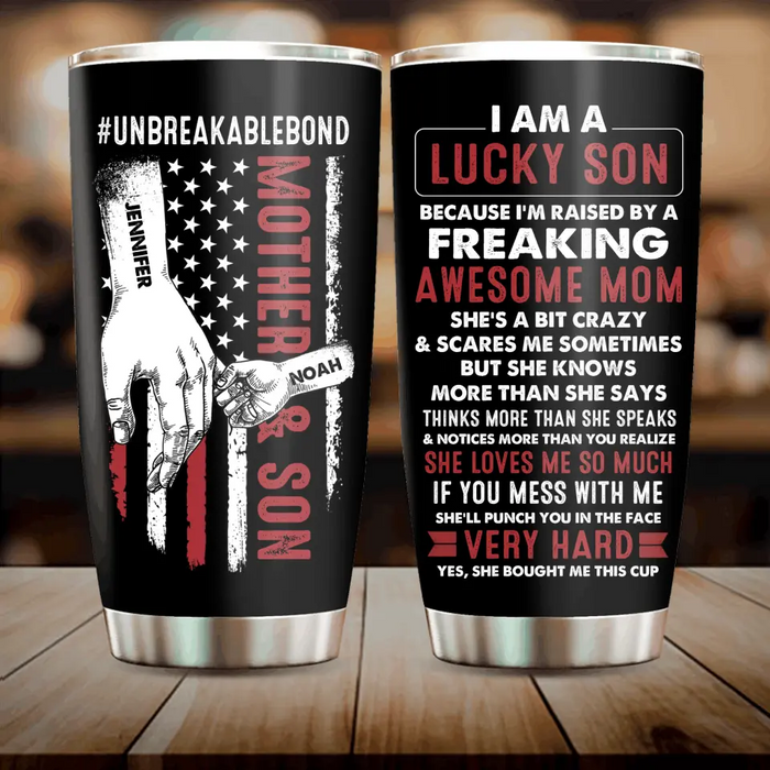 Custom Personalized Lucky Son Tumbler - Gift Idea For Mother's Day - I Am A Lucky Son Of An Awesome Mom