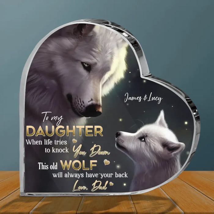 Custom Personalized To My Daughter/ Son Crystal Heart - Gift Idea From Dad/ Mom to Daughter/ Son - This Old Wolf Will Always Have Your Back