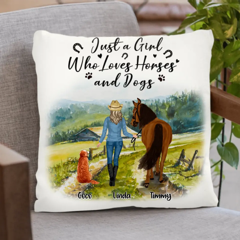 Personalized Horse And Dog Pillow Cover/Quilt/Fleece Blanket - Man/Woman/Girl/Boy With Up to 2 Horses And 4 Dogs - Gift For Horse/Dog Lover