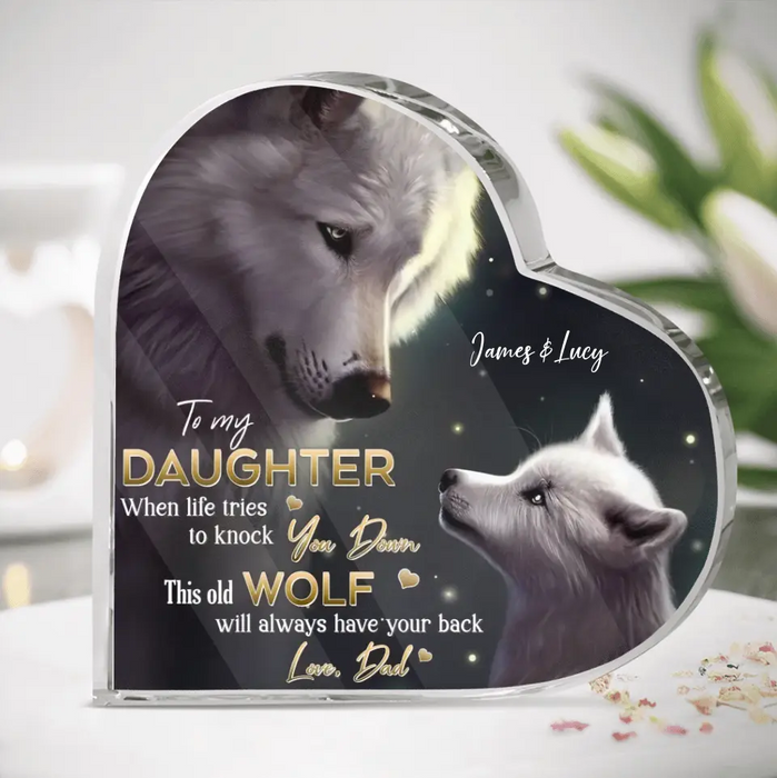 Custom Personalized To My Daughter/ Son Crystal Heart - Gift Idea From Dad/ Mom to Daughter/ Son - This Old Wolf Will Always Have Your Back