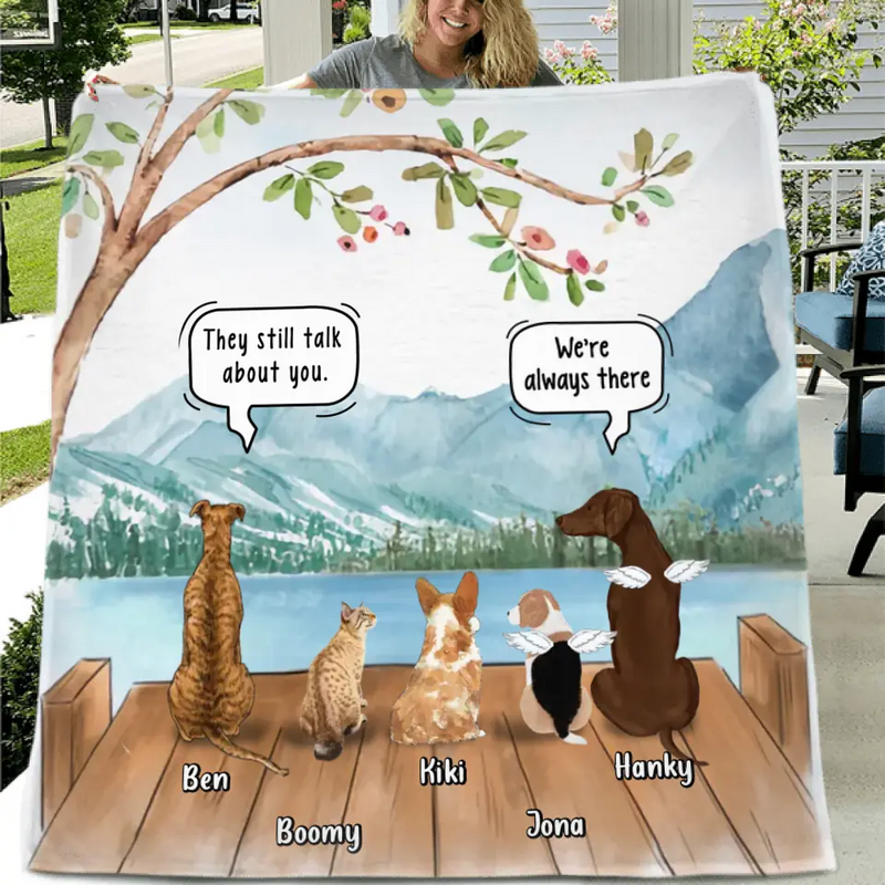Personalized Memorial Pet Quilt/Fleece Blanket/Pillow Cover - Up to 5 Pets - Memorial Gift Idea For Dog/Cat Lovers - They Still Talk About You