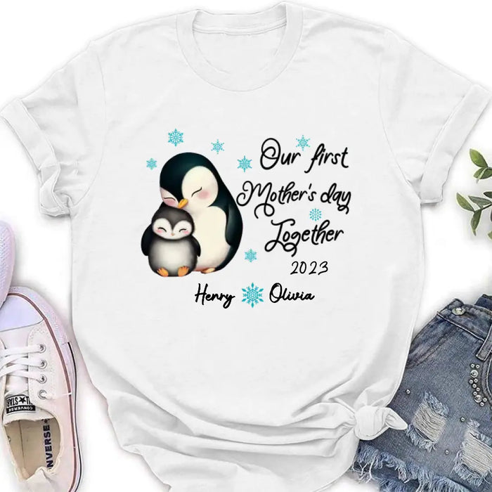 Personalized Penguin Shirt/ Baby Onesie - Gift Idea For Mother's Day - Our First Mother's Day Together 2023