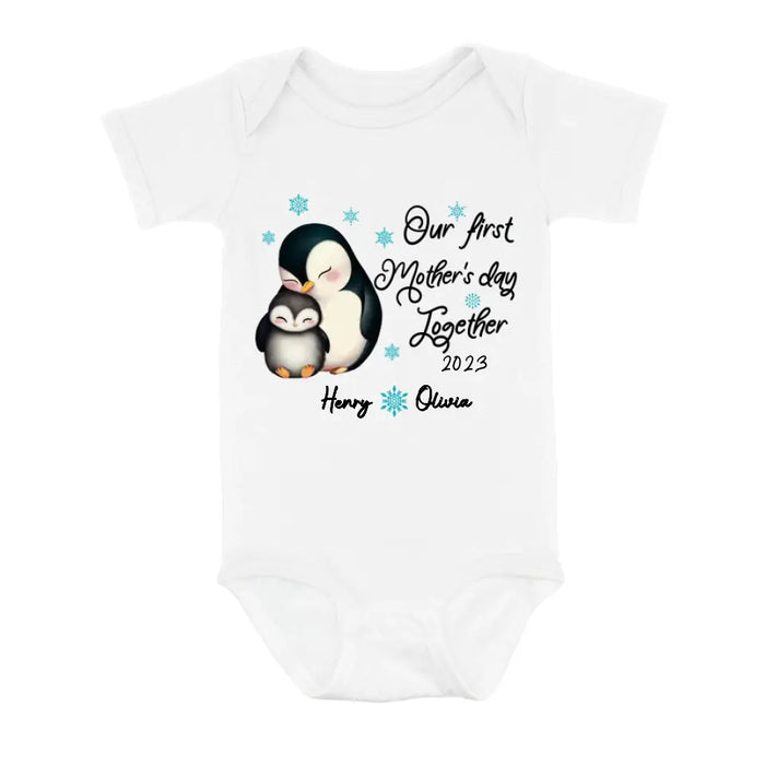 Personalized Penguin Shirt/ Baby Onesie - Gift Idea For Mother's Day - Our First Mother's Day Together 2023