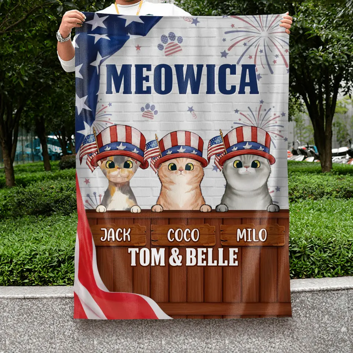 Custom Personalized Dog/Cat Flag Sign - Upto 3 Pets - Gift Idea For Independence Day/ Dog/Cat Lover - Meowica