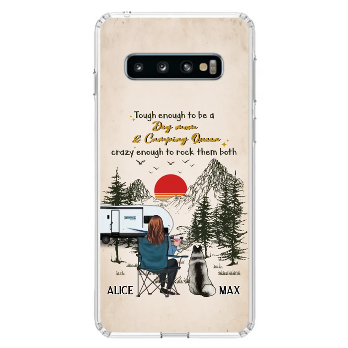 Custom Personalized Dog Mom Phone Case - Upto 4 Dogs - Mother's Day Gift Idea Dog/Camping Lovers - Tough Enough To Be A Dog Mom And Camping Queen Crazy Enough To Rock Them Both - Case For iPhone/Samsung