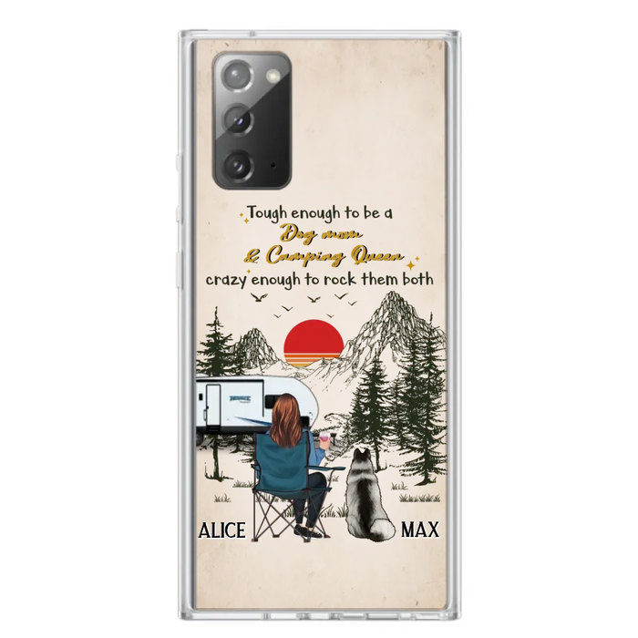 Custom Personalized Dog Mom Phone Case - Upto 4 Dogs - Mother's Day Gift Idea Dog/Camping Lovers - Tough Enough To Be A Dog Mom And Camping Queen Crazy Enough To Rock Them Both - Case For iPhone/Samsung