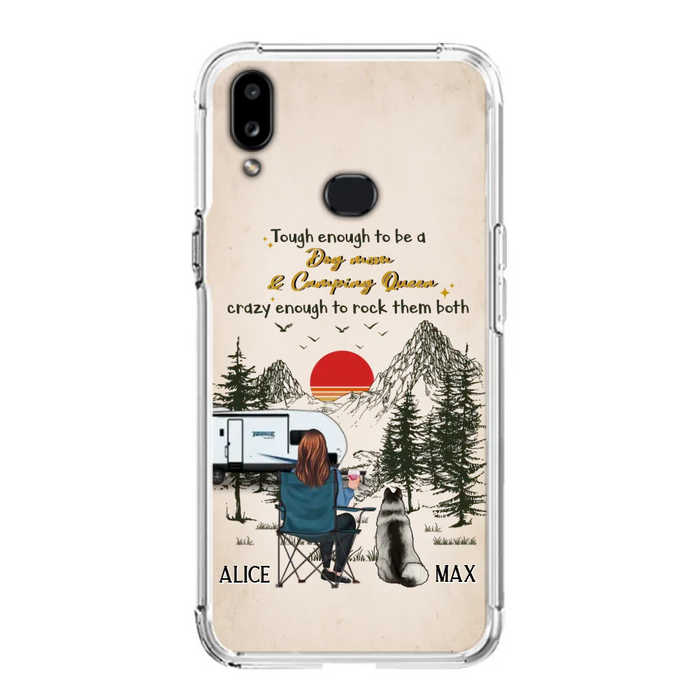 Custom Personalized Dog Mom Phone Case - Upto 4 Dogs - Mother's Day Gift Idea Dog/Camping Lovers - Tough Enough To Be A Dog Mom And Camping Queen Crazy Enough To Rock Them Both - Case For iPhone/Samsung