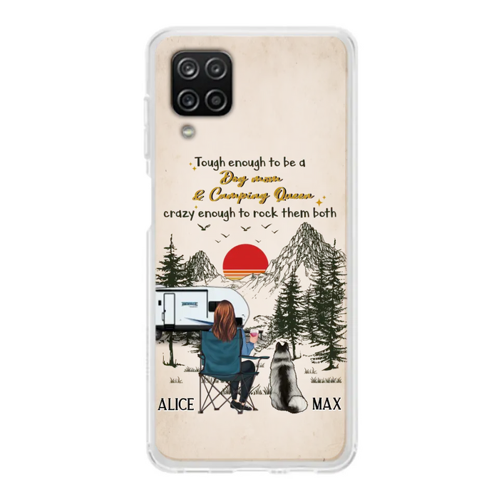 Custom Personalized Dog Mom Phone Case - Upto 4 Dogs - Mother's Day Gift Idea Dog/Camping Lovers - Tough Enough To Be A Dog Mom And Camping Queen Crazy Enough To Rock Them Both - Case For iPhone/Samsung