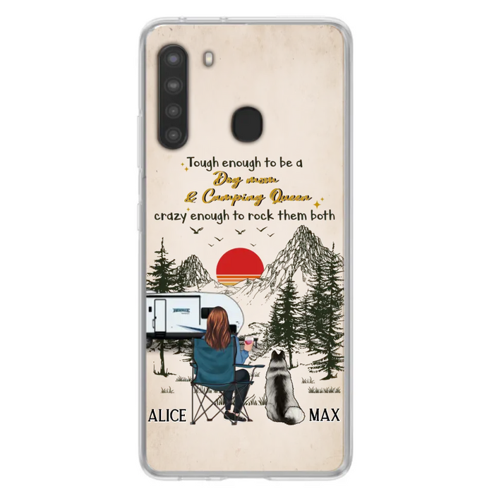 Custom Personalized Dog Mom Phone Case - Upto 4 Dogs - Mother's Day Gift Idea Dog/Camping Lovers - Tough Enough To Be A Dog Mom And Camping Queen Crazy Enough To Rock Them Both - Case For iPhone/Samsung