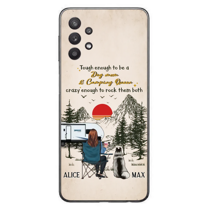 Custom Personalized Dog Mom Phone Case - Upto 4 Dogs - Mother's Day Gift Idea Dog/Camping Lovers - Tough Enough To Be A Dog Mom And Camping Queen Crazy Enough To Rock Them Both - Case For iPhone/Samsung