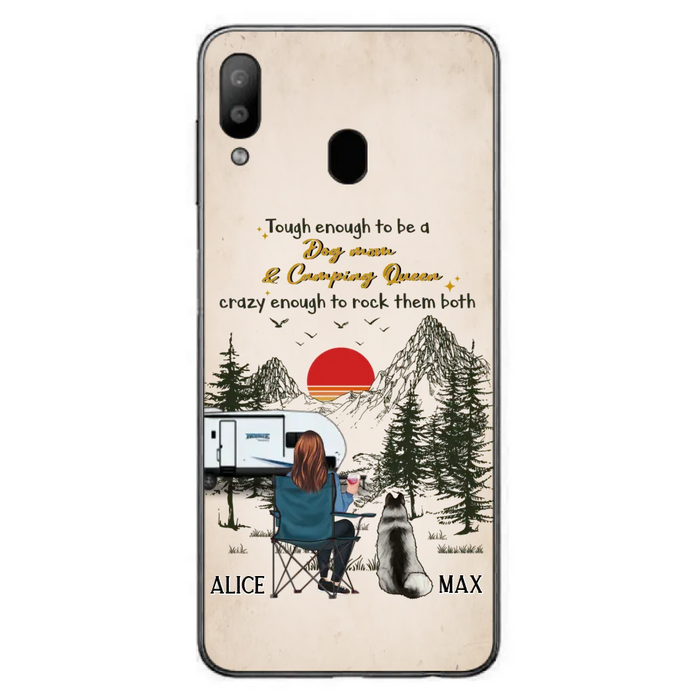 Custom Personalized Dog Mom Phone Case - Upto 4 Dogs - Mother's Day Gift Idea Dog/Camping Lovers - Tough Enough To Be A Dog Mom And Camping Queen Crazy Enough To Rock Them Both - Case For iPhone/Samsung