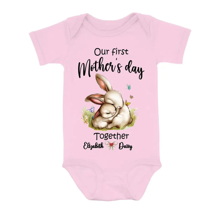 Custom Personalized Rabbit Baby Onesie/T-Shirt - Gift Idea for Baby/Mother's Day - Our First Mother's Day Together