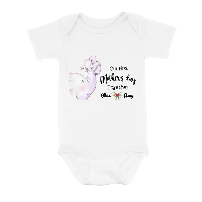 Custom Personalized Elephant Baby Onesie/T-Shirt - Gift Idea for Baby/Mother's Day - Our First Mother's Day Together