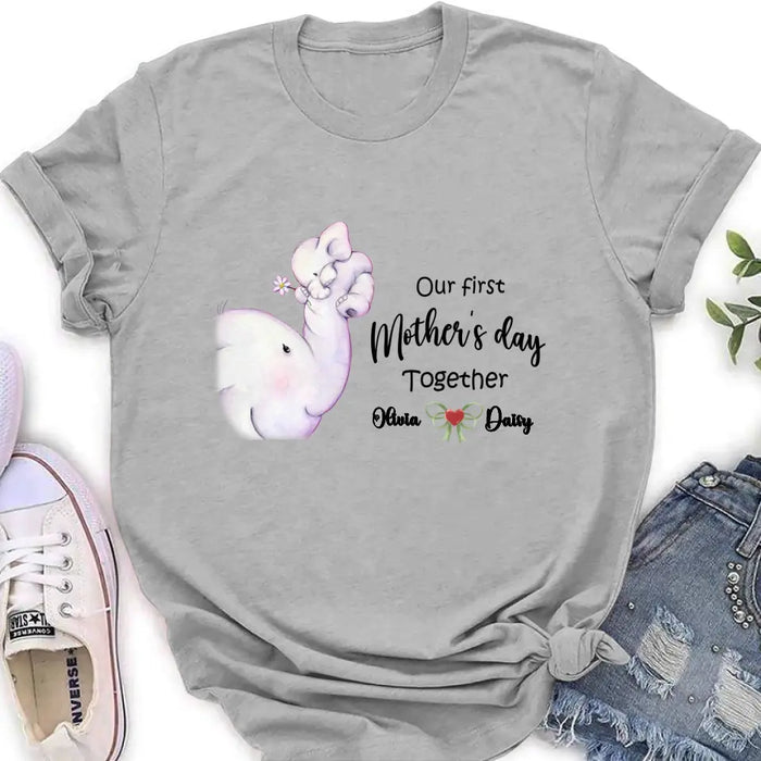Custom Personalized Elephant Baby Onesie/T-Shirt - Gift Idea for Baby/Mother's Day - Our First Mother's Day Together