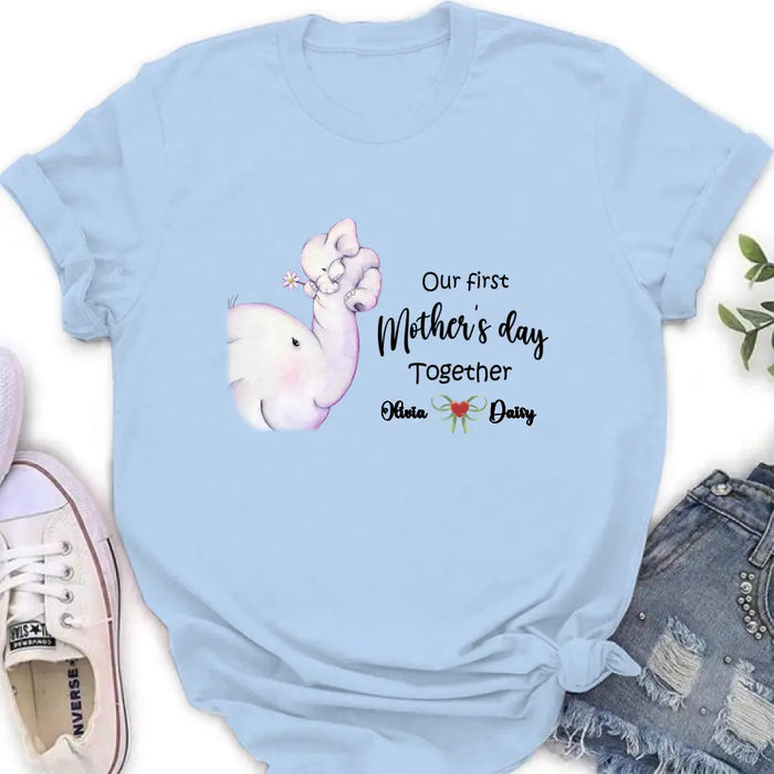 Custom Personalized Elephant Baby Onesie/T-Shirt - Gift Idea for Baby/Mother's Day - Our First Mother's Day Together