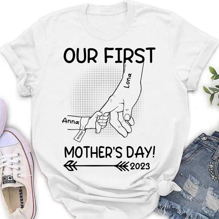 Custom Personalized Hand Shirt/Hoodie/Sweatshirt/Long sleeve - Gift Idea For Mother's Day - Upto 6 Kids - Our First Mother's Day 2023