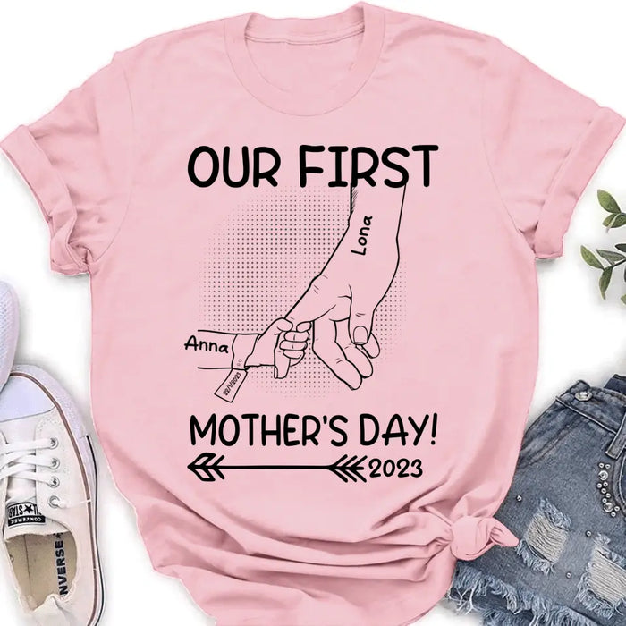 Custom Personalized Hand Shirt/Hoodie/Sweatshirt/Long sleeve - Gift Idea For Mother's Day - Upto 6 Kids - Our First Mother's Day 2023