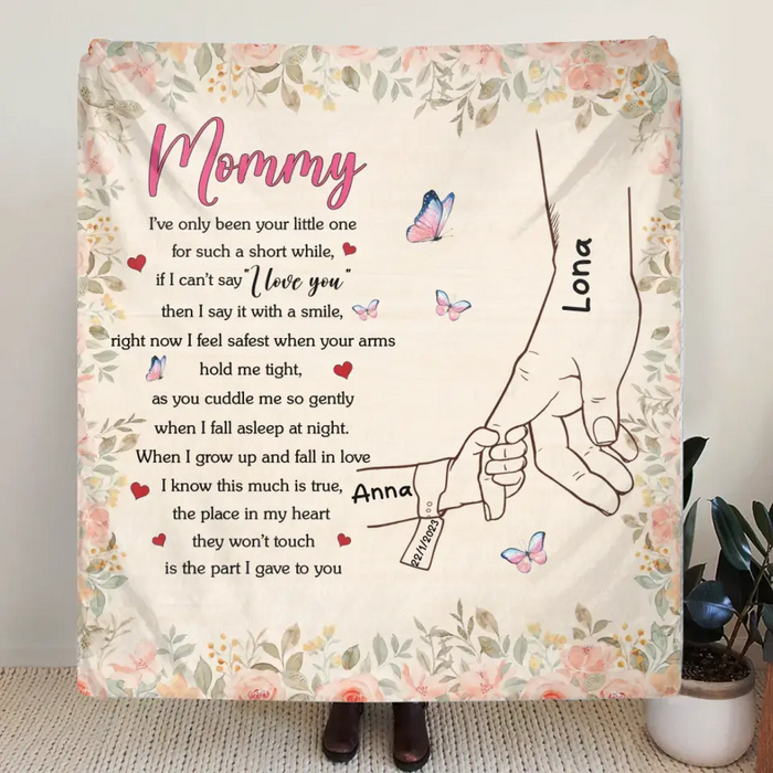 Custom Personalized Hand Quilt/Single Layer Fleece Blanket/Pillow Cover - Gift Idea For Mother's Day - Upto 6 Kids - Mommy I've Only Been Your Little One For Such A Short While