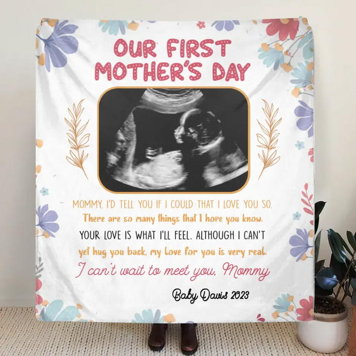 Personalized Mother's Day Single Layer Fleece/ Quilt Blanket - Upload Photo - I Can't Wait To Meet You, Mommy