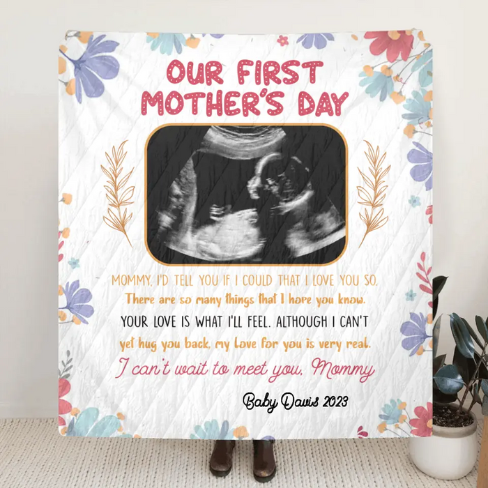 Personalized Mother's Day Single Layer Fleece/ Quilt Blanket - Upload Photo - I Can't Wait To Meet You, Mommy