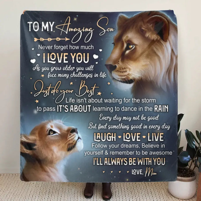 Custom Personalized Lion Single Layer Fleece/Quilt Blanket - Gift Idea For Mother's Day/Father's Day - Never Forget How Much I Love You