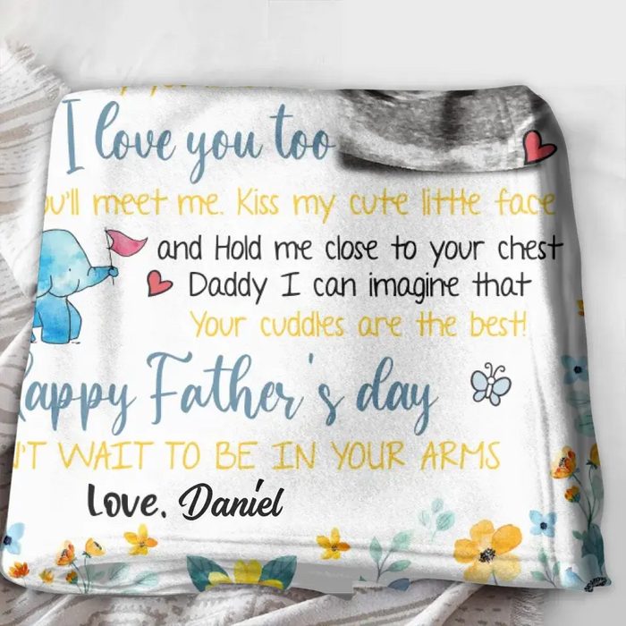 Custom Personalized Baby Photo Quilt/ Single Layer Fleece Blanket - Gift Idea For Father's Day - Dear Daddy Very Soon My Life Will Start