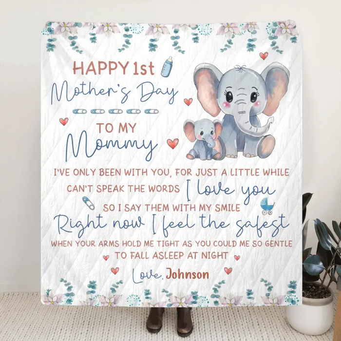 Custom Personalized Elephant Quilt/Single Layer Fleece Blanket - Gift Idea For Mother's Day - To My Mommy I've Only Been Your Little One For Just A Little While