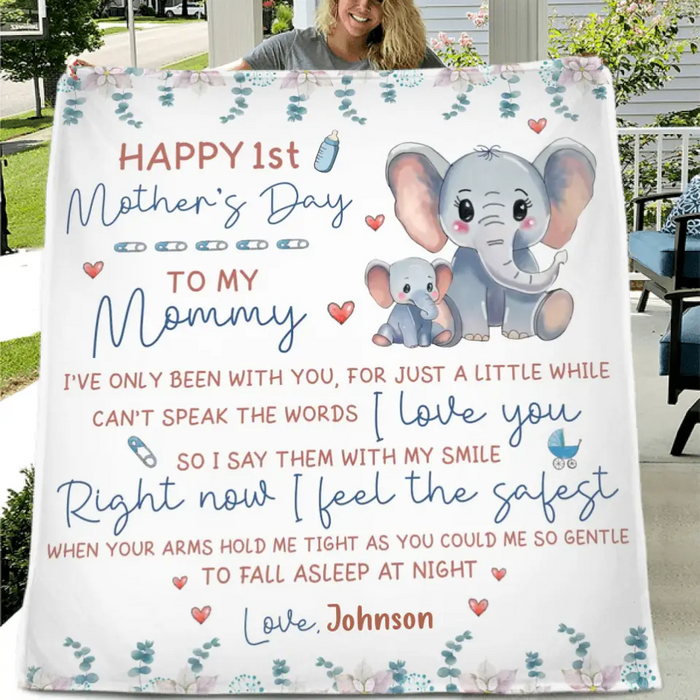 Custom Personalized Elephant Quilt/Single Layer Fleece Blanket - Gift Idea For Mother's Day - To My Mommy I've Only Been Your Little One For Just A Little While