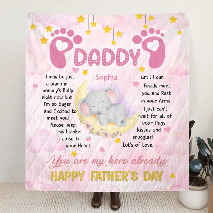 Personalized Father's Day Quilt/ Single Layer Fleece Blanket - Gift Idea For Father's Day 2023 - You Are My Hero Already