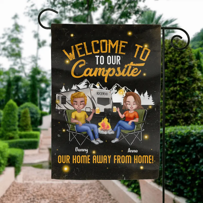 Custom Personalized Couple Camping Flag Sign -  Gift Idea For Couple/ Camping Lover - Welcome To Our Campsite Our Home Away From Home