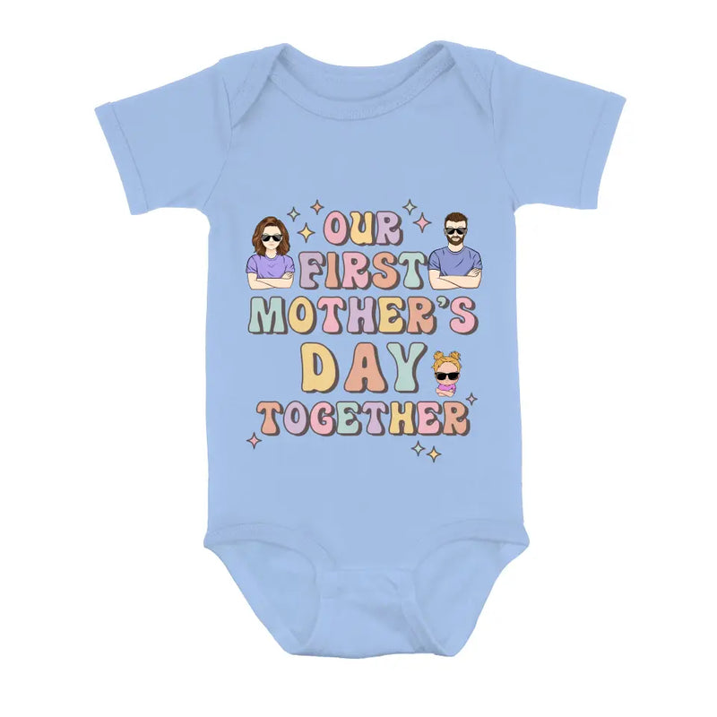 Personalized Family Baby Onesie/Kid T-Shirt/T-Shirt - Up to 3 Children - Gift Idea for Family/Mother's Day - Our First Mother's Day Together