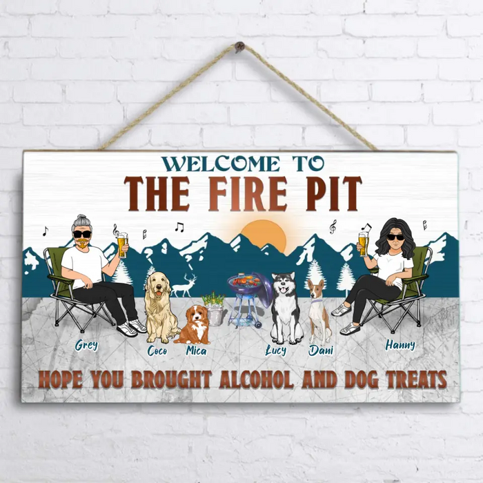 Custom Personalized Camping Couple With Pet Wooden Sign - Couple With Upto 4 Pets - Gift Idea For Camping/ Dog/Cat Lovers - Welcome To The Fire Pit