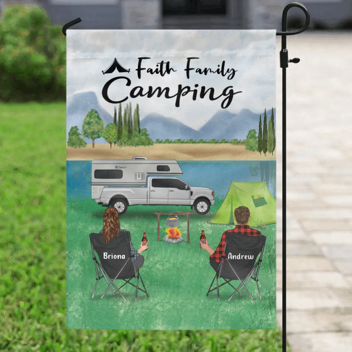 Custom Personalized Camping Flag Sign, Gift Idea For The Whole Family, Camping Lovers - Couple Personalized Banner With Full Options
