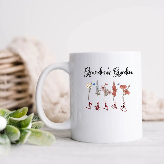 Custom Personalized Garden Mug - Gift Idea For Grandma/Mother's Day - Upto 5 Flowers - Grandma's Garden