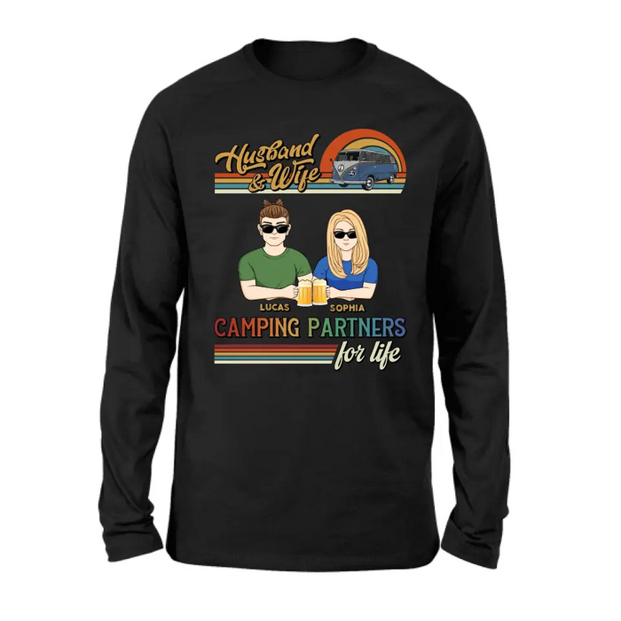 Custom Personalized Couple Camping Shirt/ Hoodie - Gift Idea For Couple/ Camping Lover - Husband & Wife Camping Partners For Life