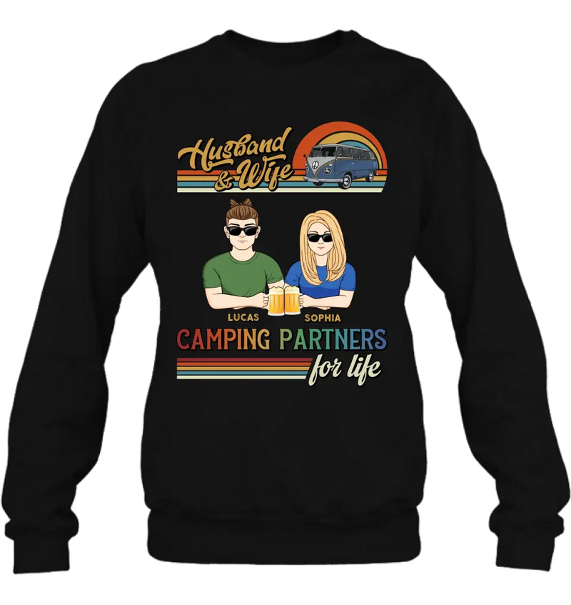 Personalized Couple Camping Shirt/Hoodie - Gift Idea For Couple/Camping Lover - Husband & Wife Camping Partners For Life