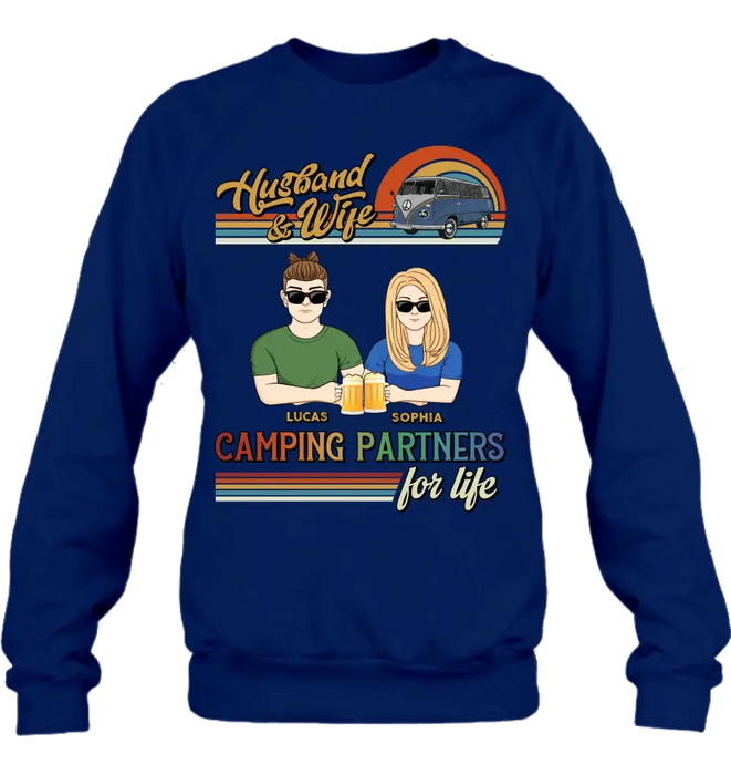 Custom Personalized Couple Camping Shirt/ Hoodie - Gift Idea For Couple/ Camping Lover - Husband & Wife Camping Partners For Life