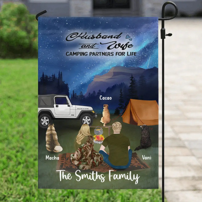 Custom Personalized Night Camping Garden Flag - Best Gift For Couple - Upto 3 Dogs - Husband And Wife - NIMLQ4