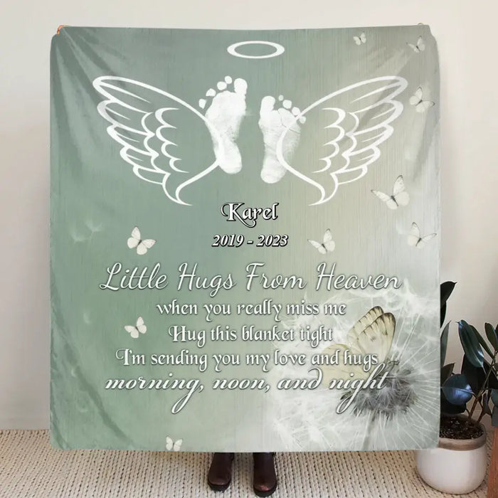 Custom Personalized Baby In Heaven Quilt/Singer Layer Fleece Blanket - Memorial Gift Idea for Mother's Day/Father's Day - Little Hugs From Heaven