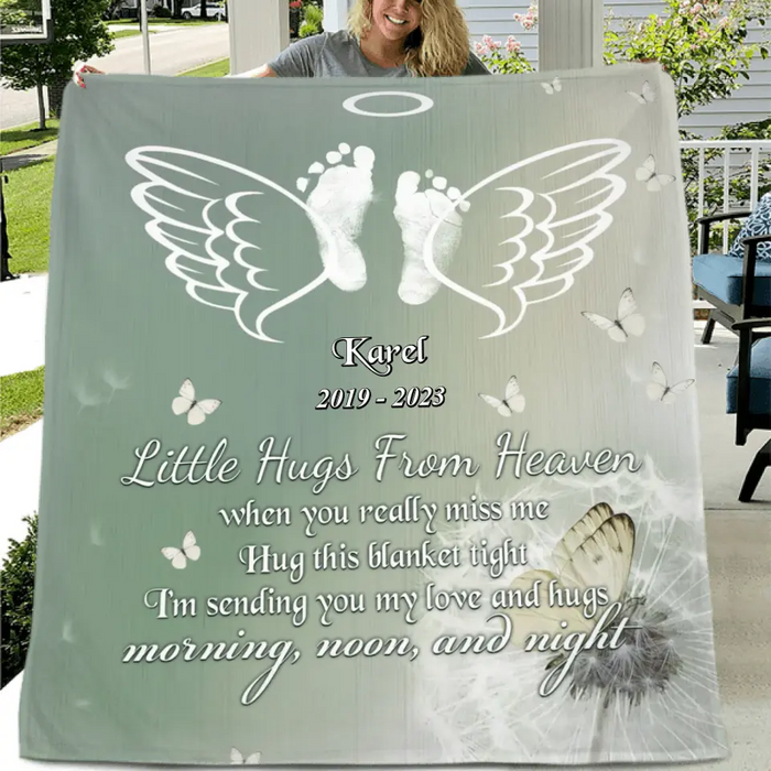 Custom Personalized Baby In Heaven Quilt/Singer Layer Fleece Blanket - Memorial Gift Idea for Mother's Day/Father's Day - Little Hugs From Heaven