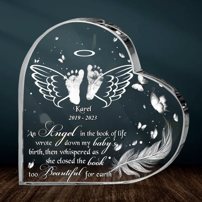 Custom Personalized Baby In Heaven Crystal Heart - Memorial Gift Idea for Mother's Day/Father's Day - An Angel In The Book Of Life Wrote Down My Baby's Birth