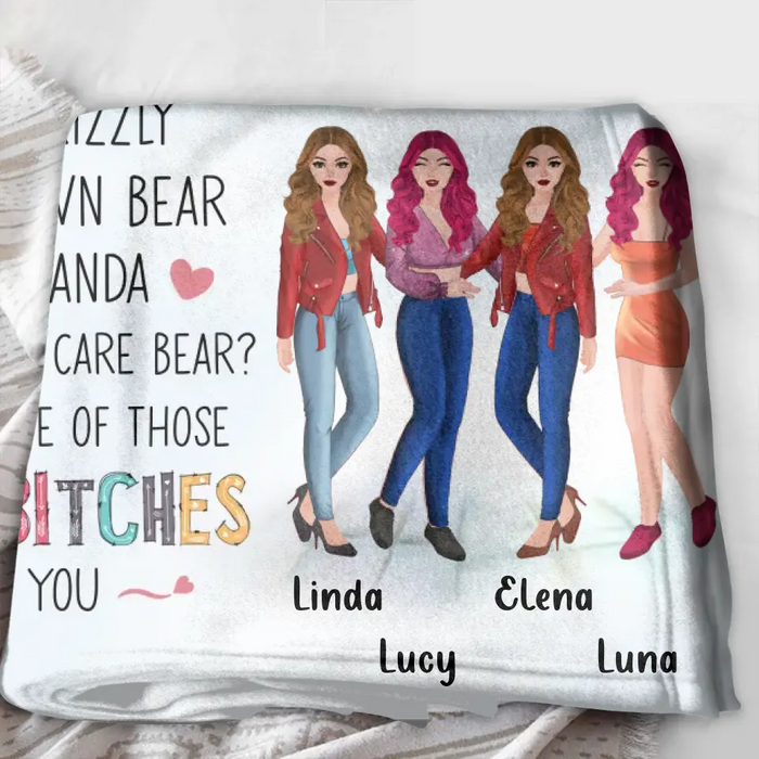 Custom Personalized Sisters Quilt/Single Layer Fleece Blanket - Gift Idea For Sisters/Siblings - Upto 4 Sisters - I Would Fight A Bear For You Sister